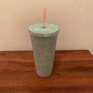 Sparkling Rhinestone Tumbler with Pink Straw